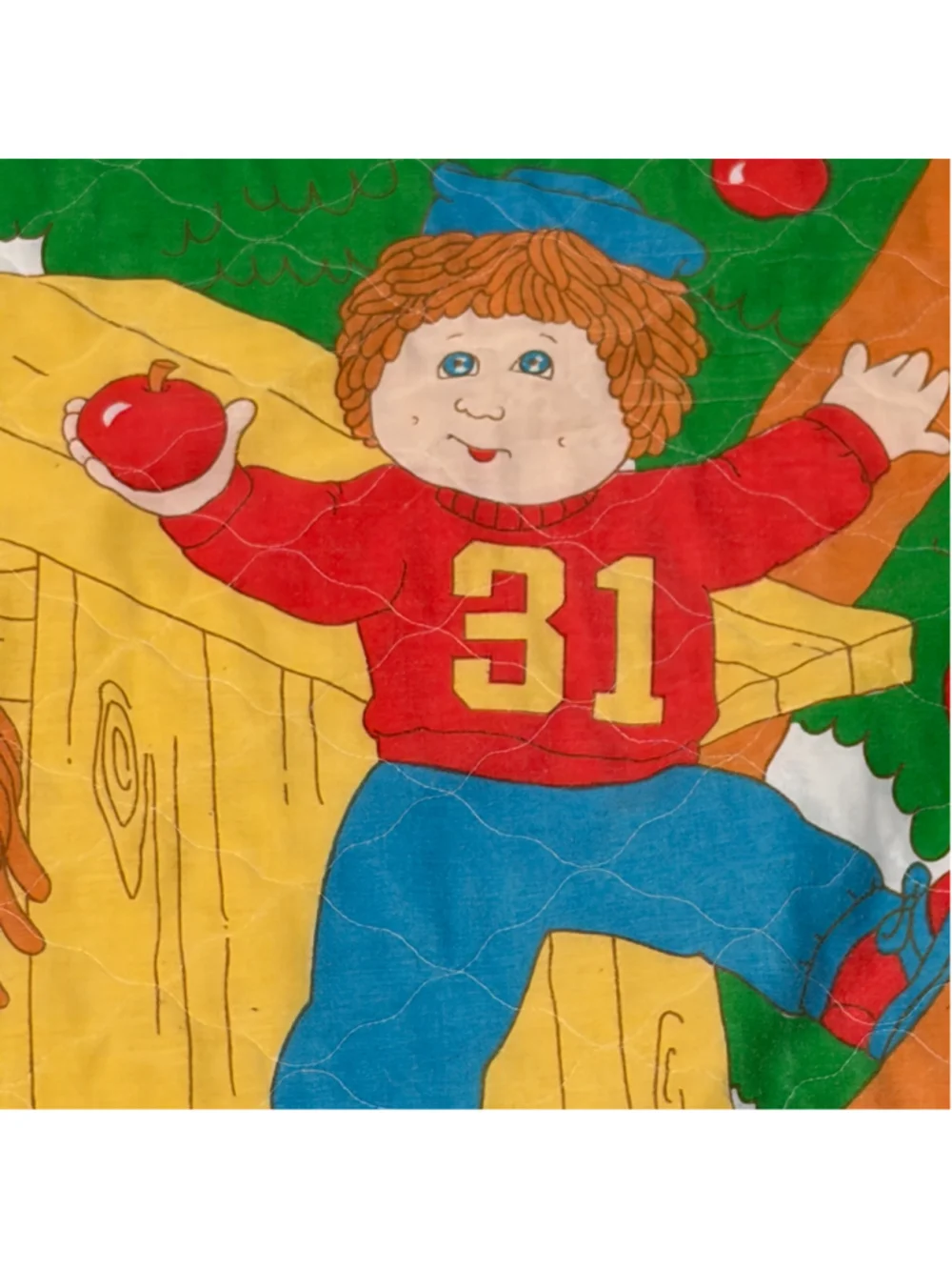 Vintage Cabbage Patch Kids Quilt Blanket Yellow Green 43” x 34” 1984 Treehouse